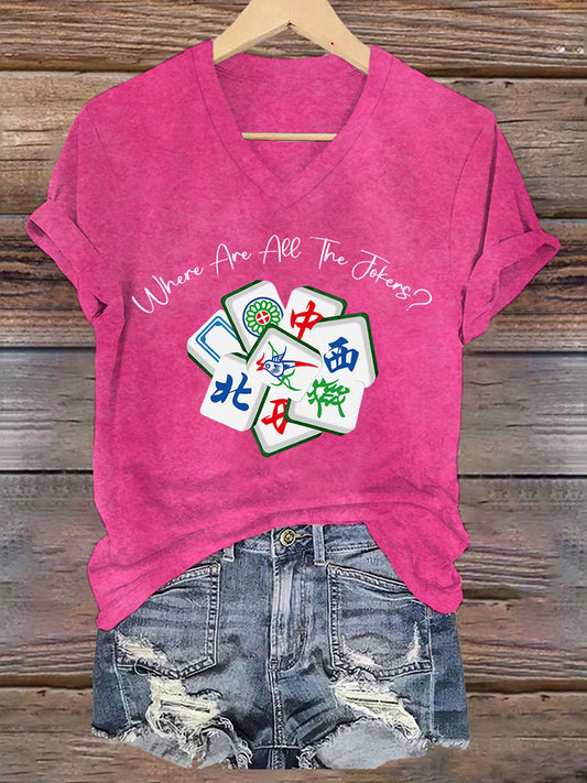Camiseta casual impresa Mahjong divertida de las mujeres