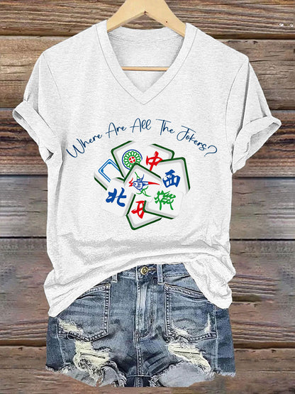Camiseta casual impresa Mahjong divertida de las mujeres
