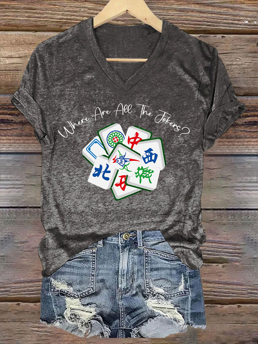 Camiseta casual impresa Mahjong divertida de las mujeres