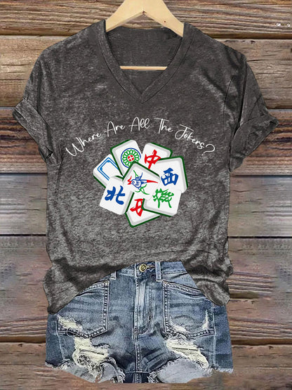 Camiseta casual impresa Mahjong divertida de las mujeres