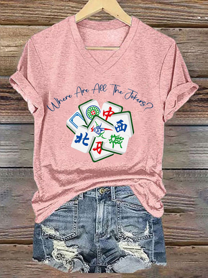 Camiseta casual impresa Mahjong divertida de las mujeres