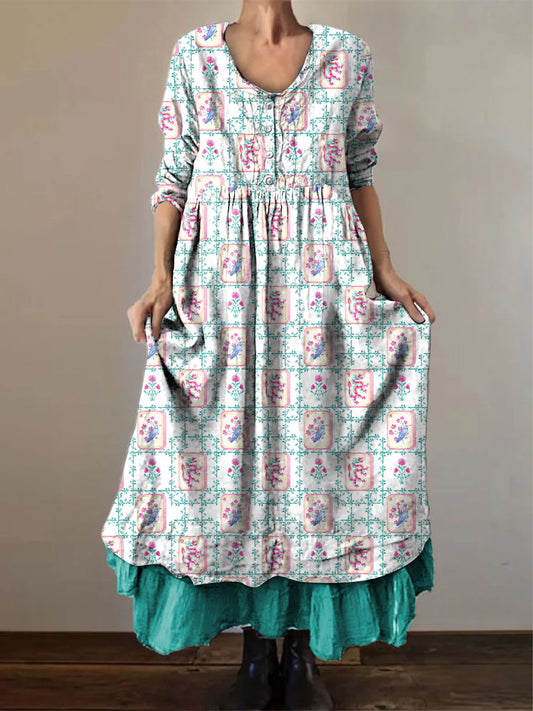 Las mujeres del estilo chino mahjong imprimir falso vestido de dos piezas