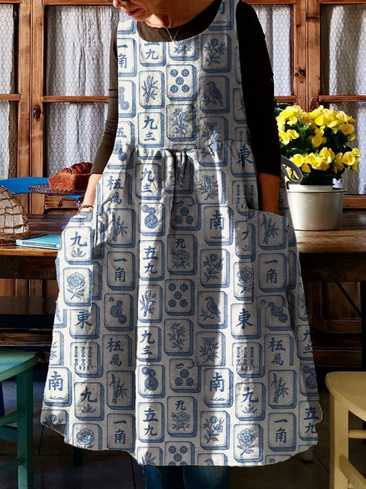 Vestido estampado retro mahjong para mujer