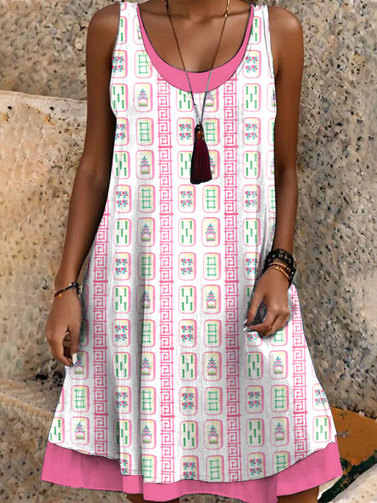 Las mujeres del estilo chino mahjong imprimir falso vestido de dos piezas