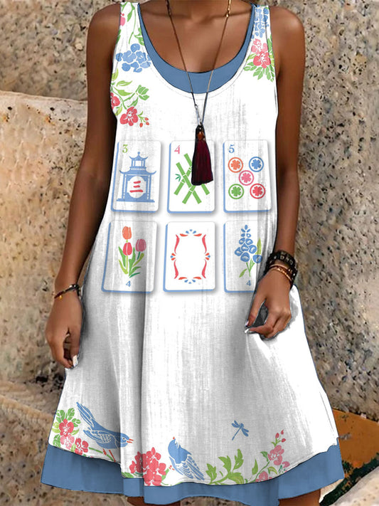 Las mujeres del estilo chino mahjong imprimir falso vestido de dos piezas