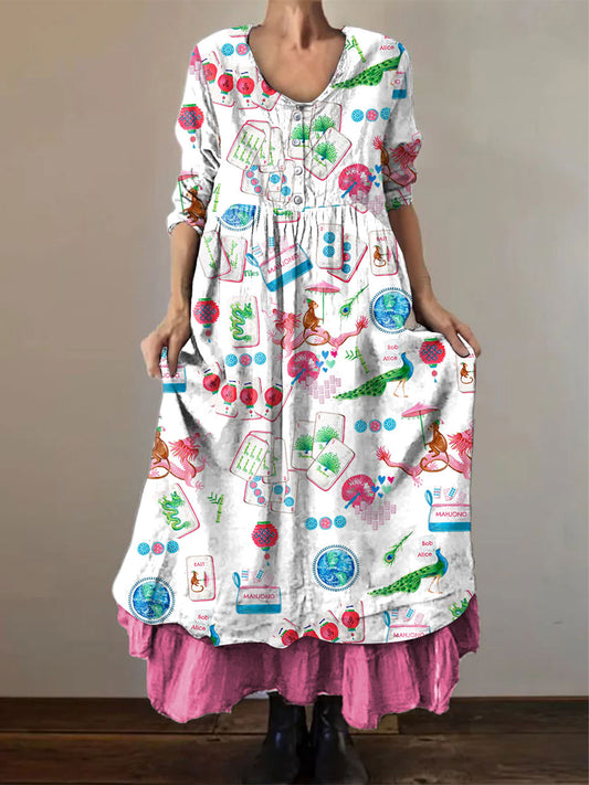 Vestido estampado mahjong de estilo chino para mujer