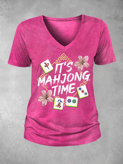 Camiseta casual impresa Mahjong divertida de las mujeres
