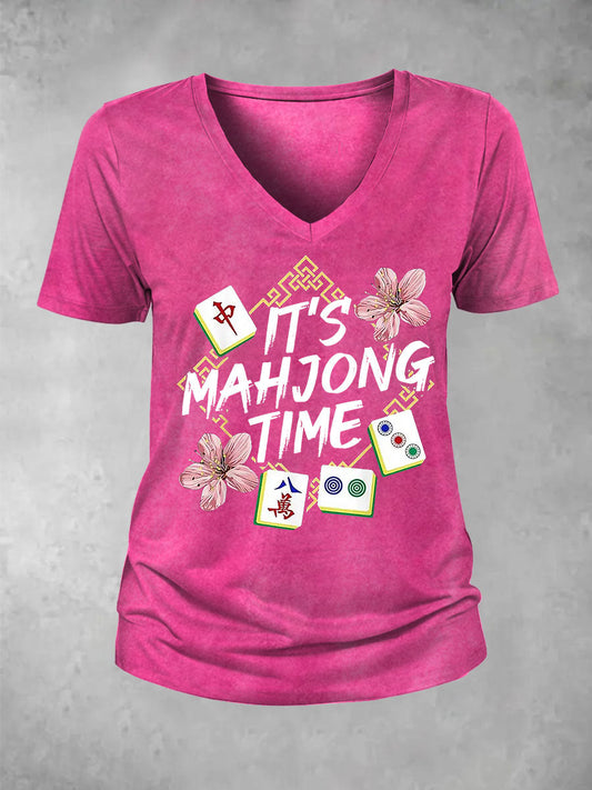 Camiseta casual impresa Mahjong divertida de las mujeres
