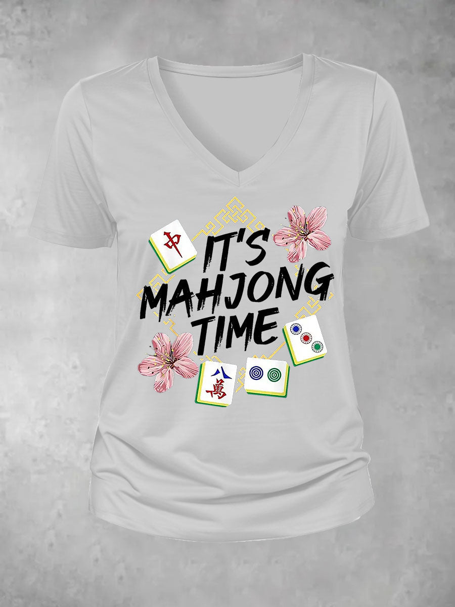 Camiseta casual impresa Mahjong divertida de las mujeres