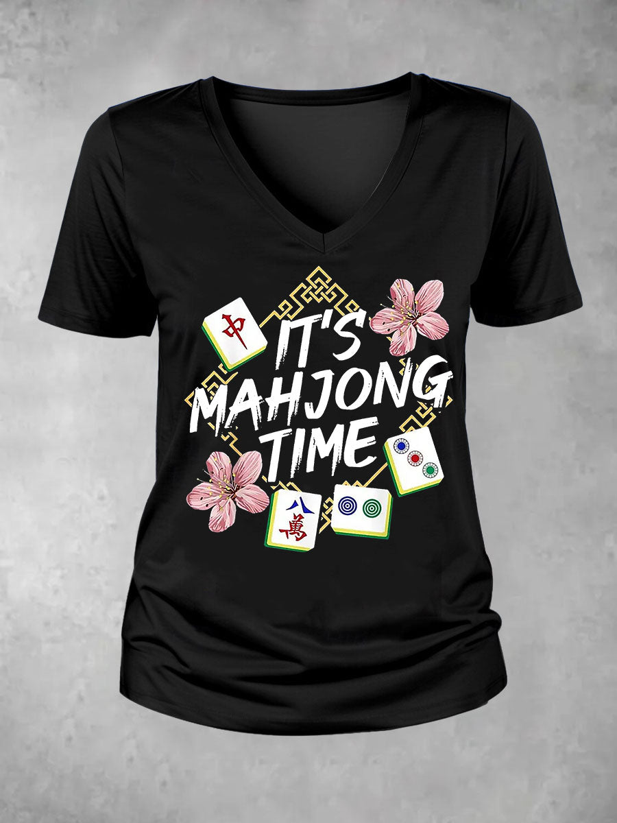 Camiseta casual impresa Mahjong divertida de las mujeres