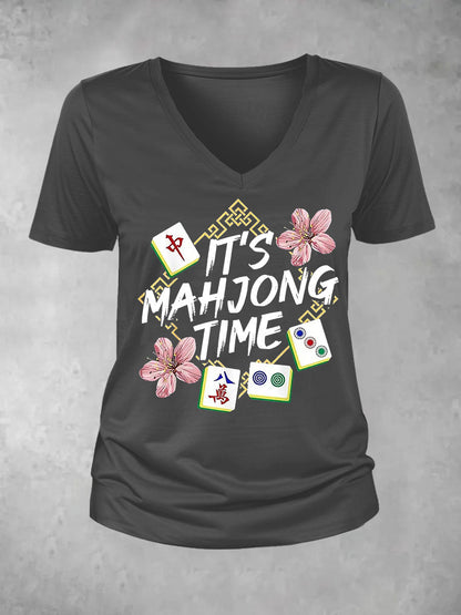 Camiseta casual impresa Mahjong divertida de las mujeres