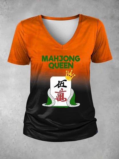Camiseta casual impresa Mahjong divertida de las mujeres