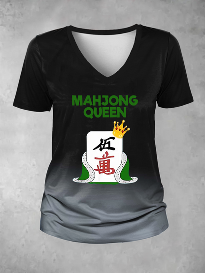 Camiseta casual impresa Mahjong divertida de las mujeres