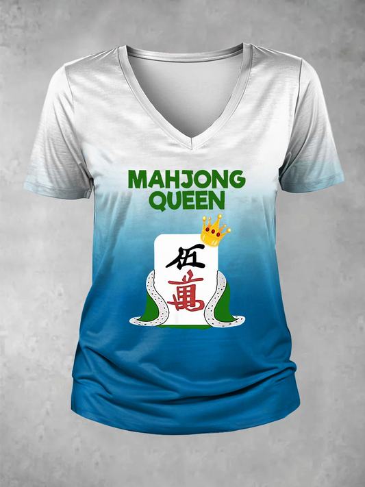 Camiseta casual impresa Mahjong divertida de las mujeres