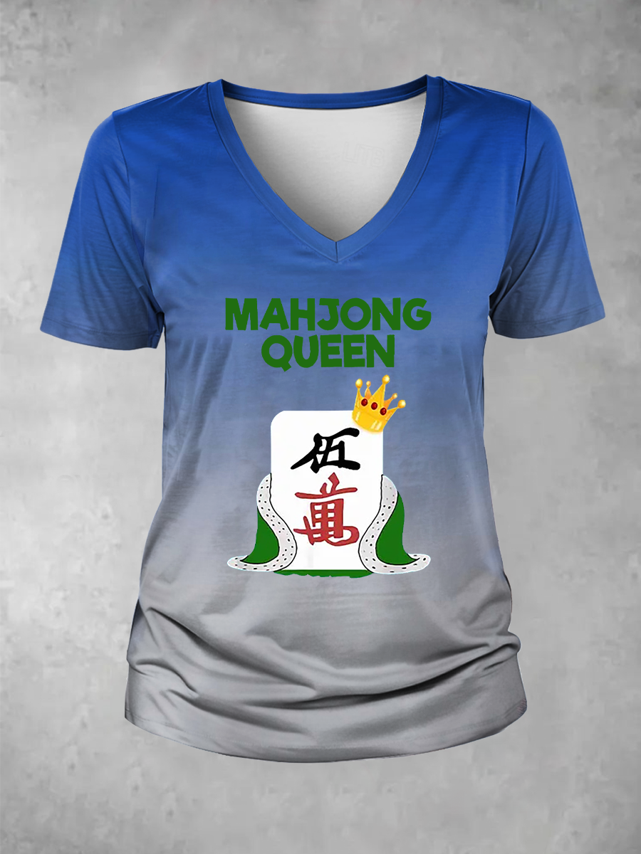 Camiseta casual impresa Mahjong divertida de las mujeres