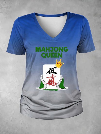 Camiseta casual impresa Mahjong divertida de las mujeres