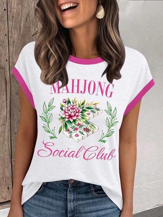 Camiseta casual del club social mahiong de las mujeres