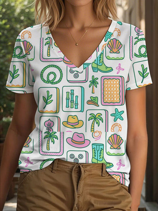 Mujer Mahjong Impreso Casual Camiseta