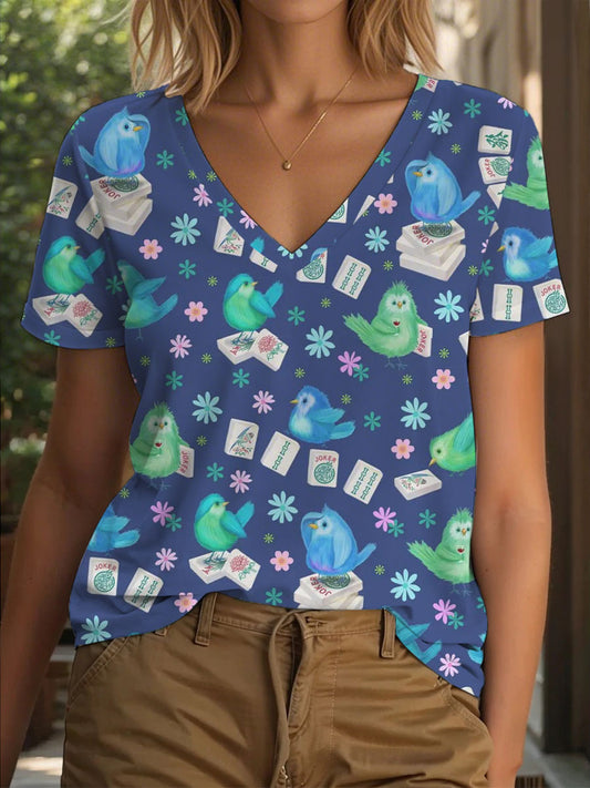 Mujer Mahjong Impreso Casual Camiseta