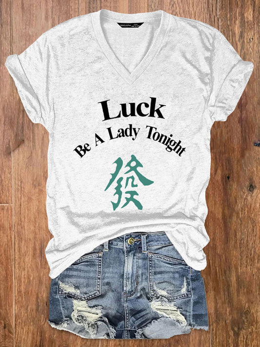 Mujer Mahjong Luck Be A Lady Printed Casual T-shirt