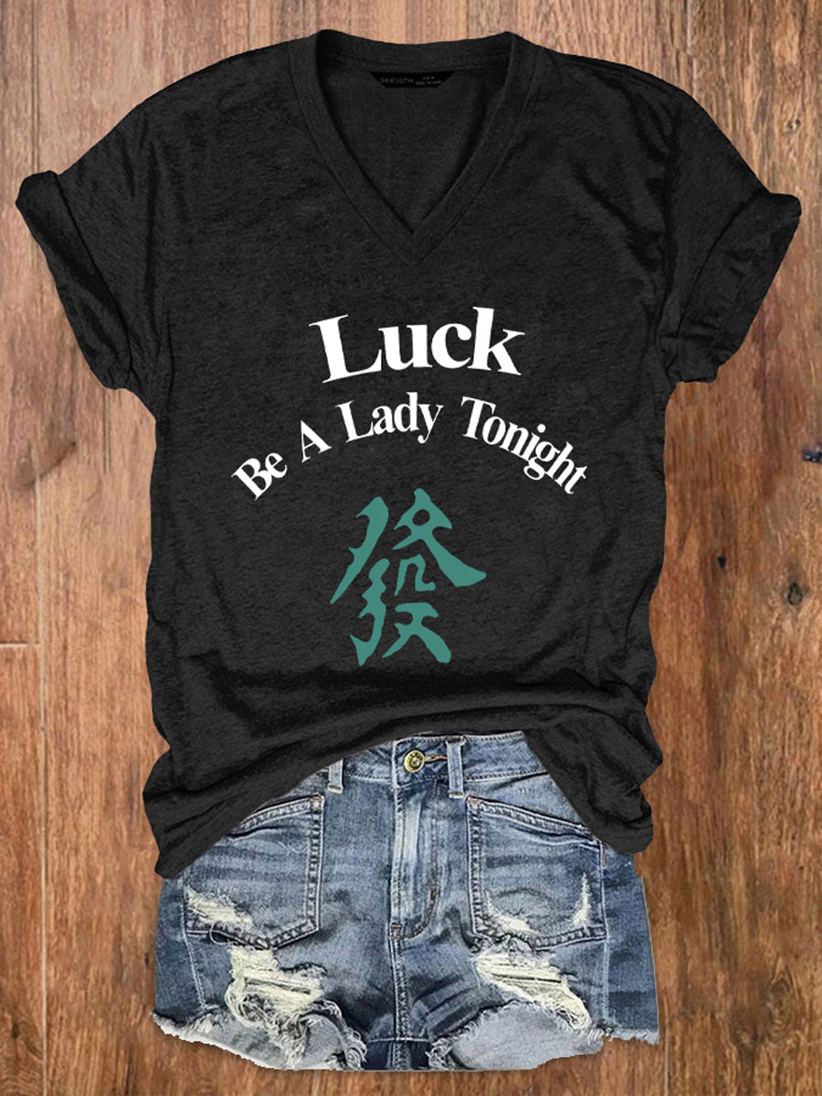 Mujer Mahjong Luck Be A Lady Printed Casual T-shirt
