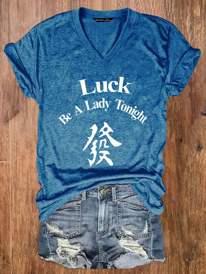 Mujer Mahjong Luck Be A Lady Printed Casual T-shirt