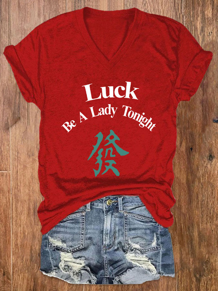 Mujer Mahjong Luck Be A Lady Printed Casual T-shirt