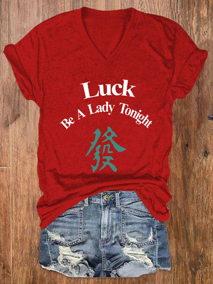 Mujer Mahjong Luck Be A Lady Printed Casual T-shirt