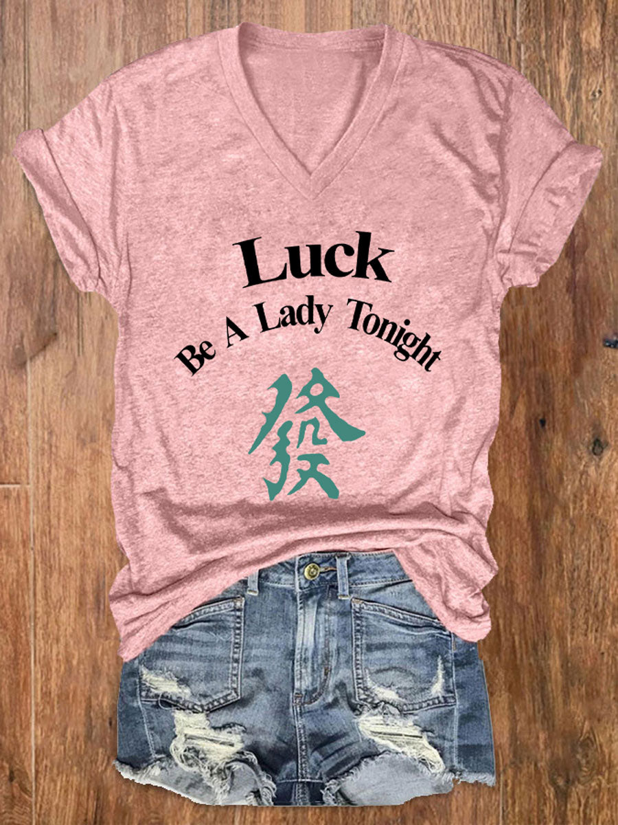 Mujer Mahjong Luck Be A Lady Printed Casual T-shirt