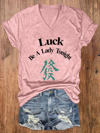Mujer Mahjong Luck Be A Lady Printed Casual T-shirt