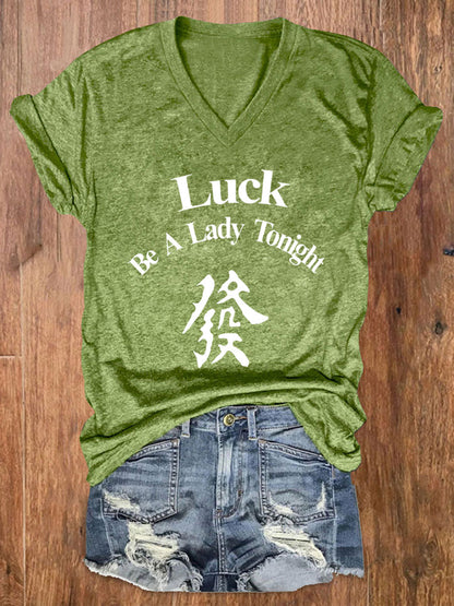 Mujer Mahjong Luck Be A Lady Printed Casual T-shirt