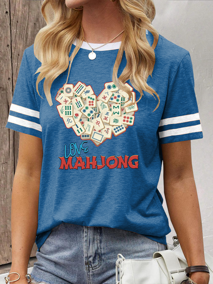 Camiseta casual impresa Mahjong divertida de las mujeres