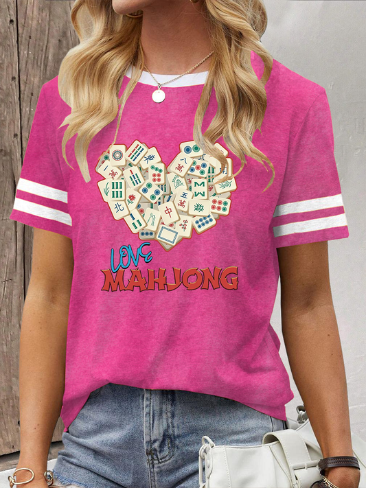 Camiseta casual impresa Mahjong divertida de las mujeres