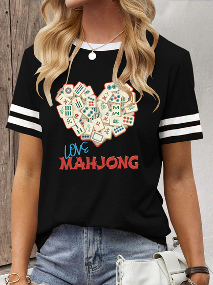 Camiseta casual impresa Mahjong divertida de las mujeres