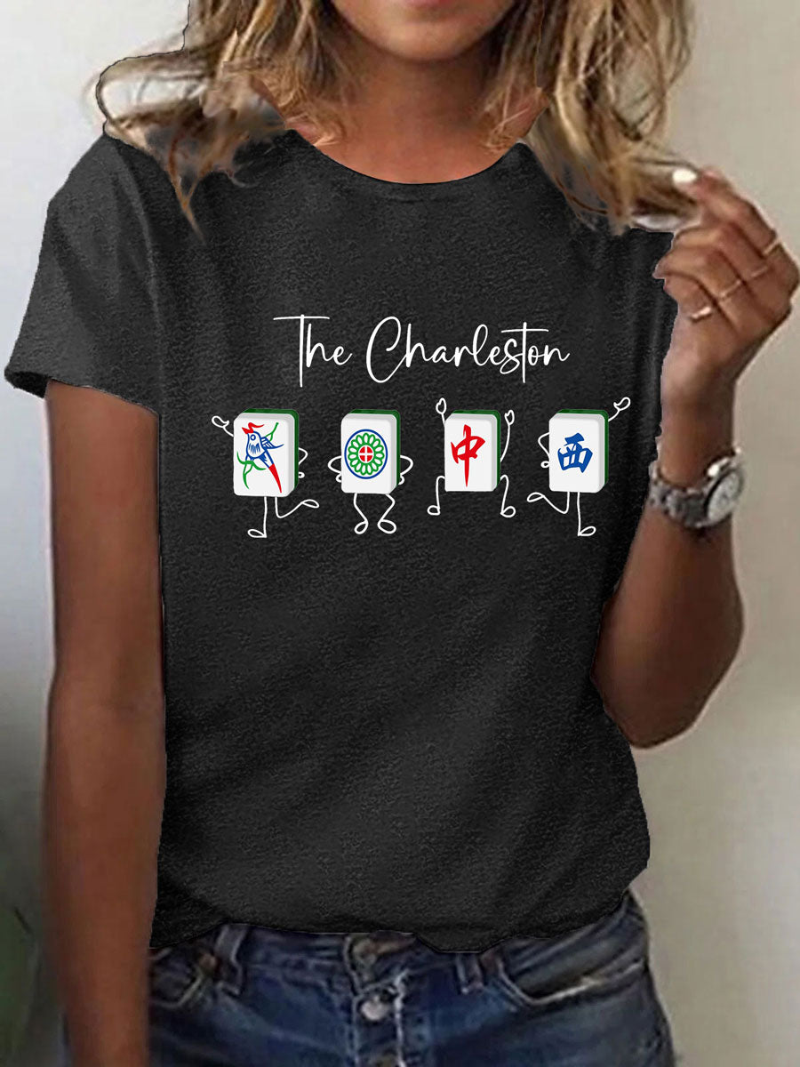 Mujeres para el amor del juego Mahjong impreso camiseta casual