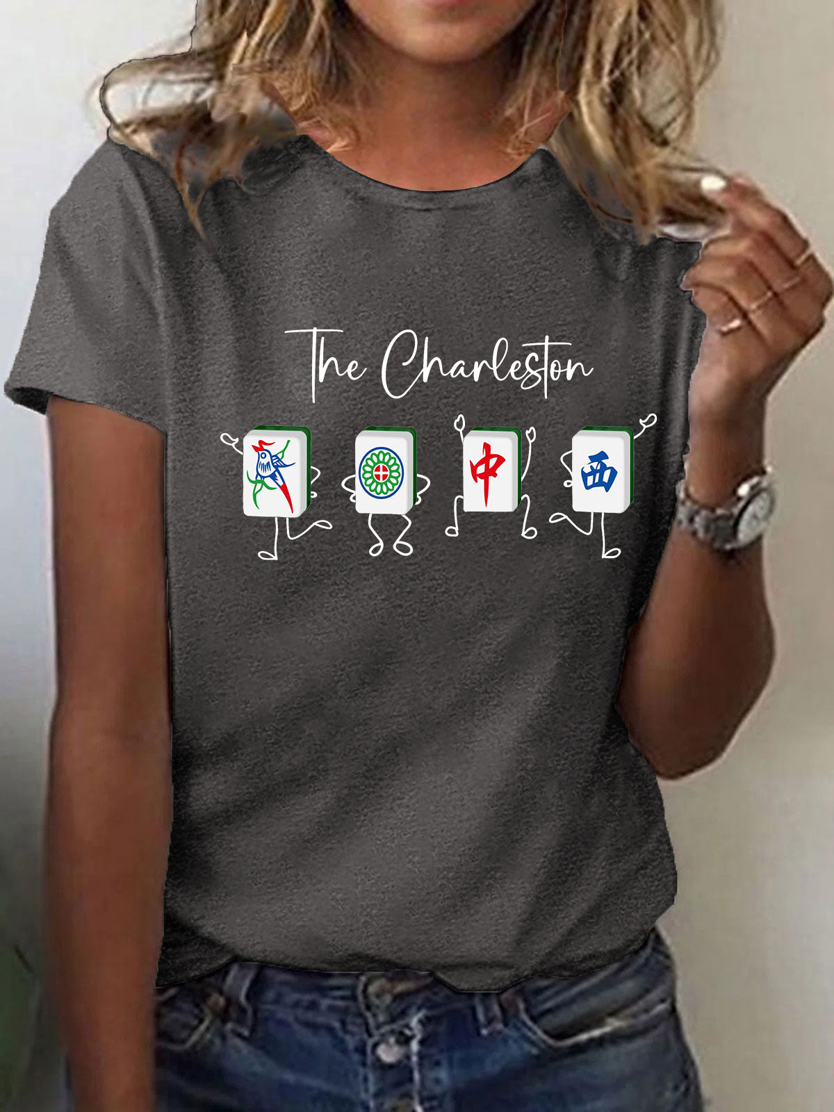 Mujeres para el amor del juego Mahjong impreso camiseta casual