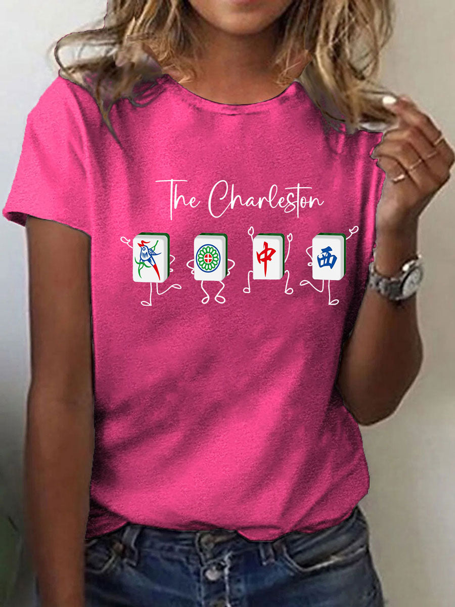 Mujeres para el amor del juego Mahjong impreso camiseta casual