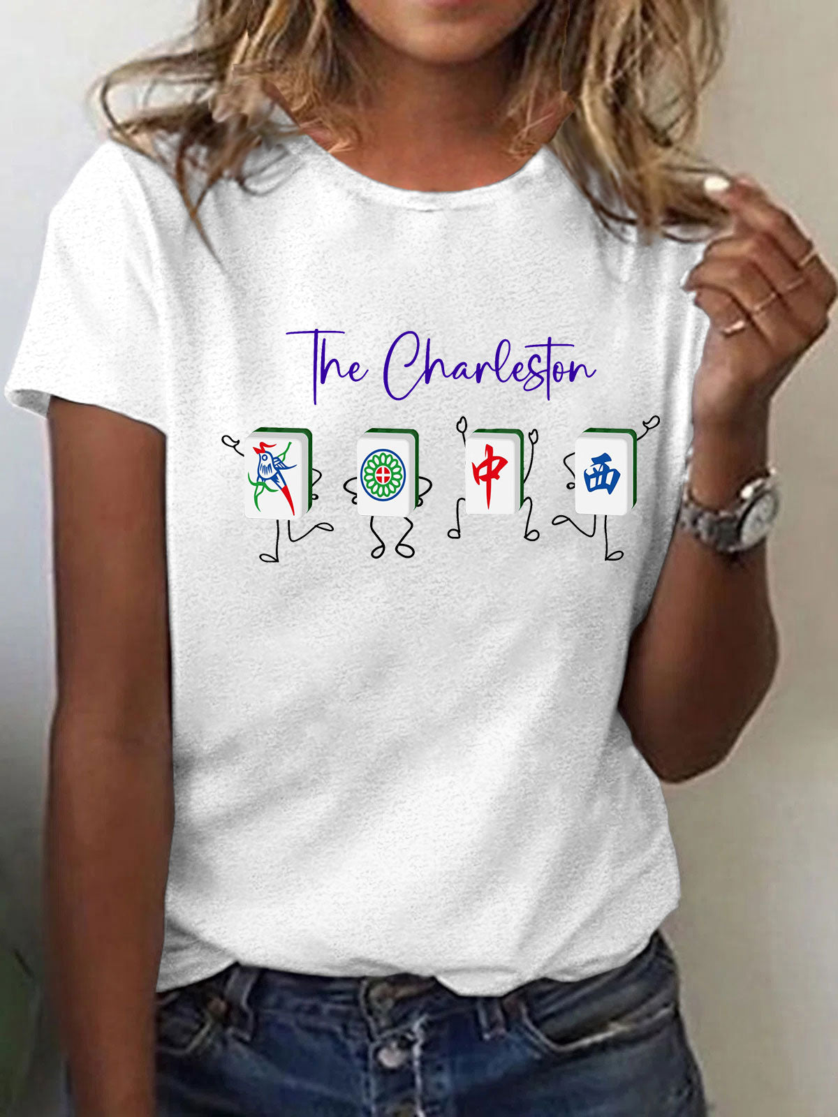 Mujeres para el amor del juego Mahjong impreso camiseta casual