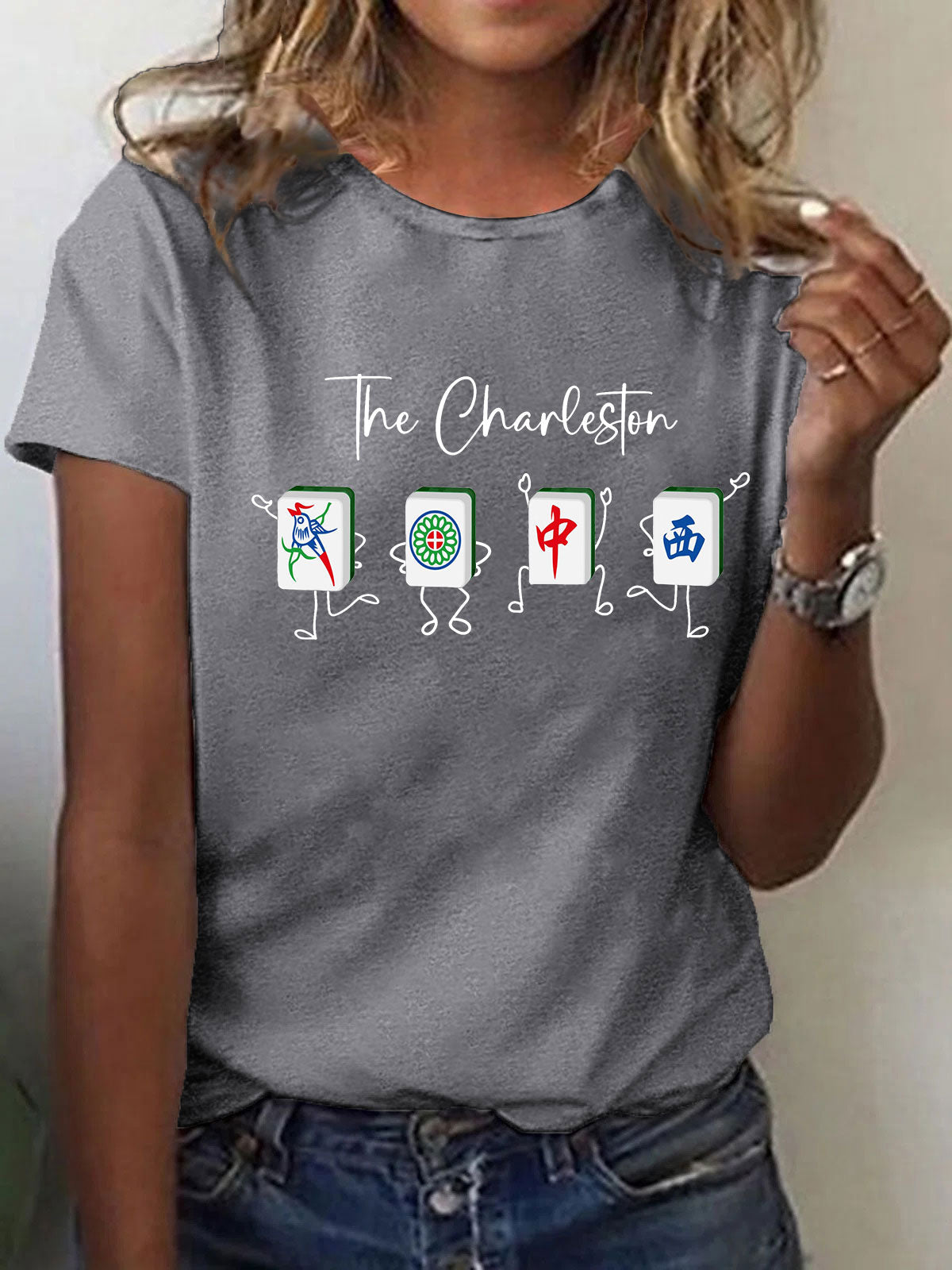Mujeres para el amor del juego Mahjong impreso camiseta casual