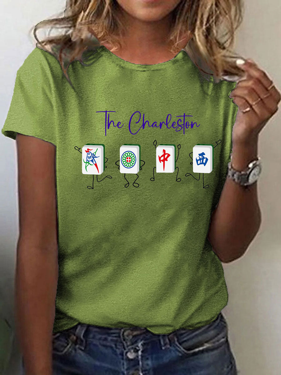 Mujeres para el amor del juego Mahjong impreso camiseta casual
