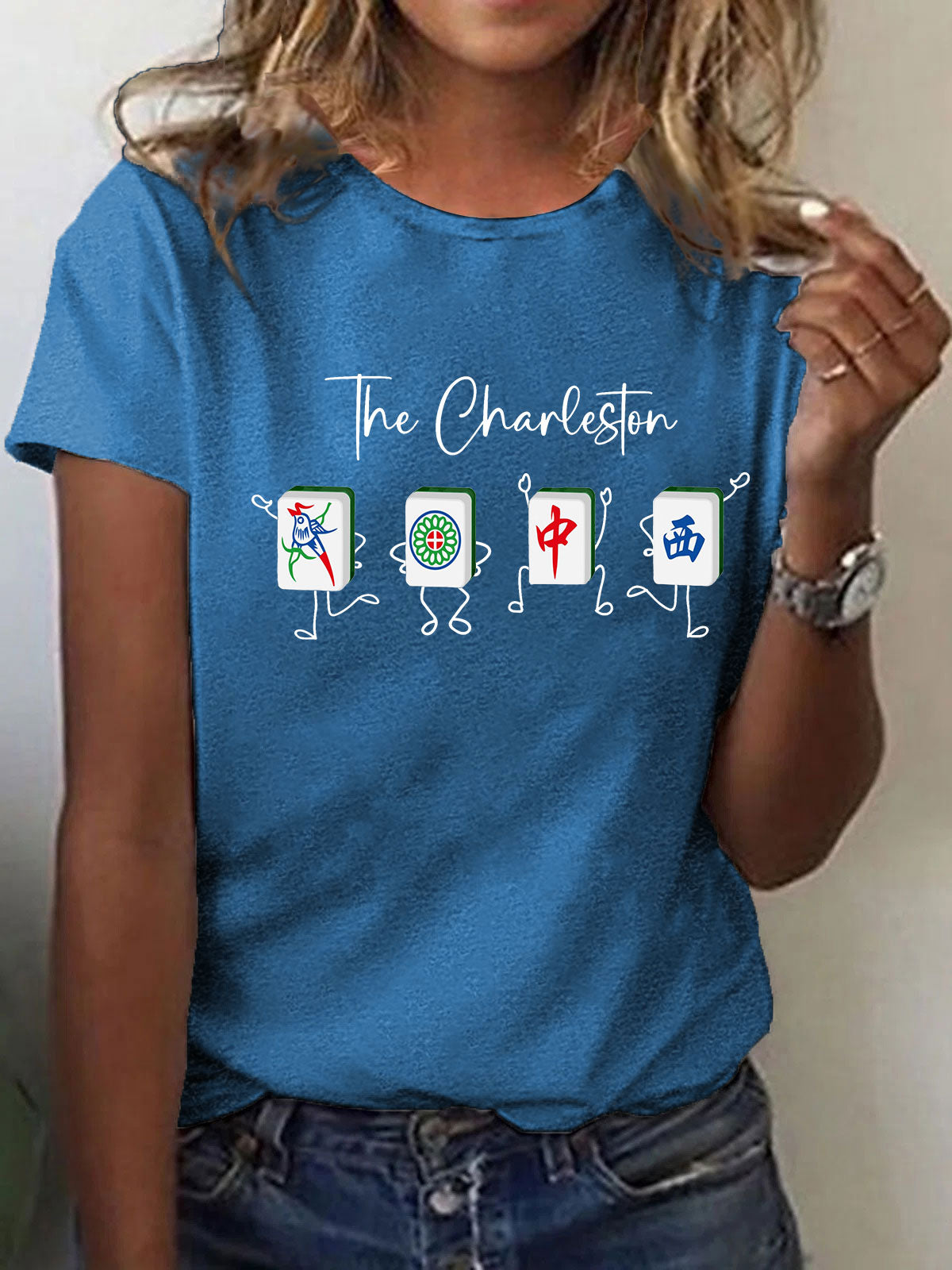 Mujeres para el amor del juego Mahjong impreso camiseta casual