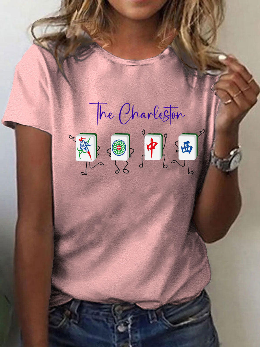 Mujeres para el amor del juego Mahjong impreso camiseta casual