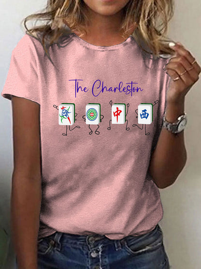 Mujeres para el amor del juego Mahjong impreso camiseta casual