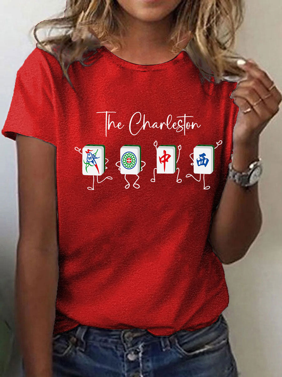 Mujeres para el amor del juego Mahjong impreso camiseta casual