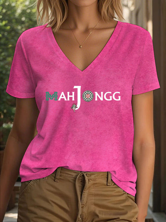 Camiseta Funny Mahjong Print para mujer