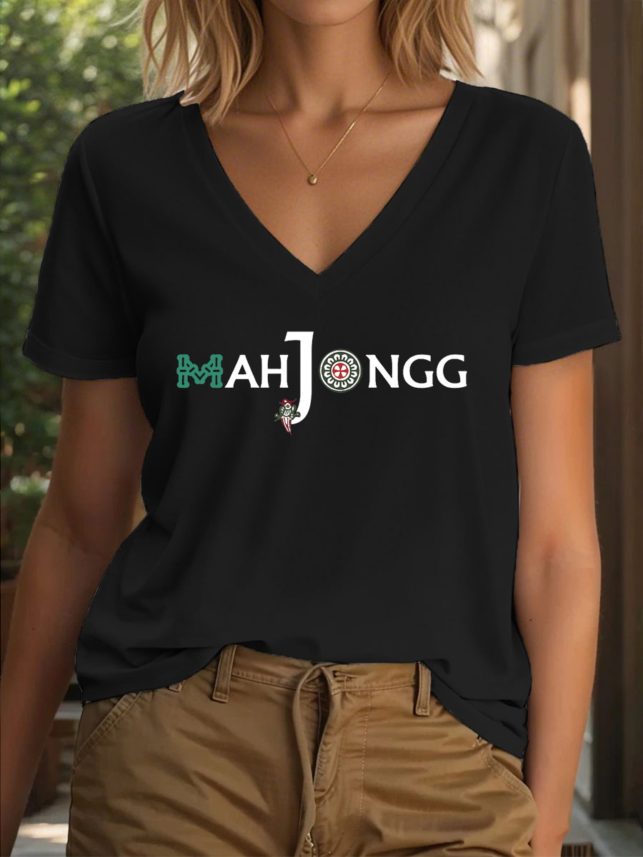 Camiseta Funny Mahjong Print para mujer