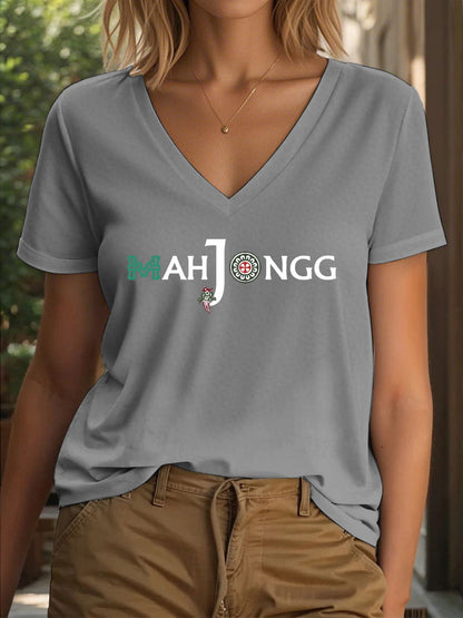 Camiseta Funny Mahjong Print para mujer