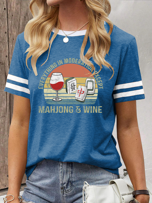 Camiseta con estampado Mahjong y vino para mujer