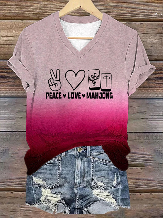 Camiseta Funny Mahjong Print para mujer