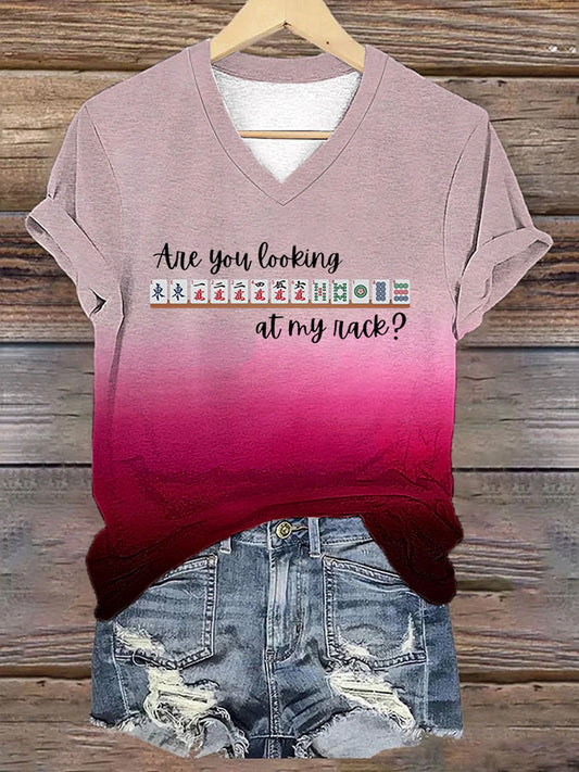 Camiseta Funny Mahjong Print para mujer